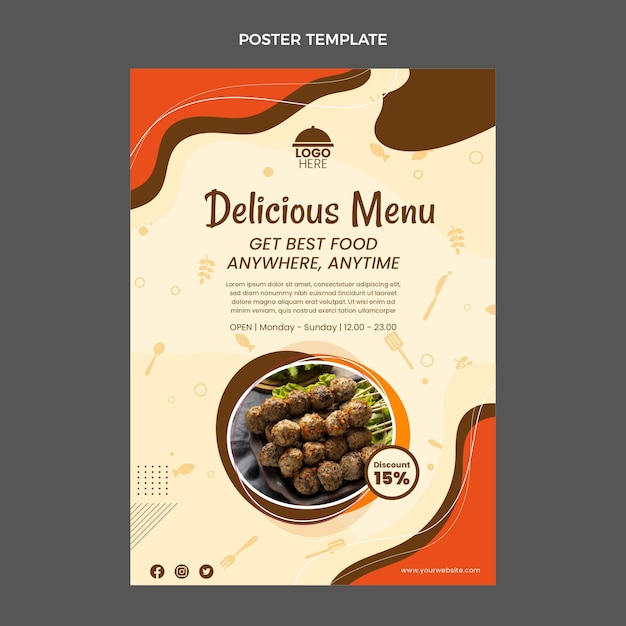 Flat design delicious menu poster