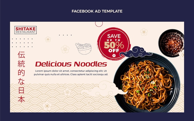 Free Vector flat design delicious noodles facebook template