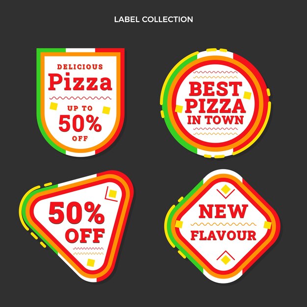 Flat design delicious pizza label collection