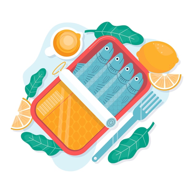 Free vector flat design delicious sardine illustration