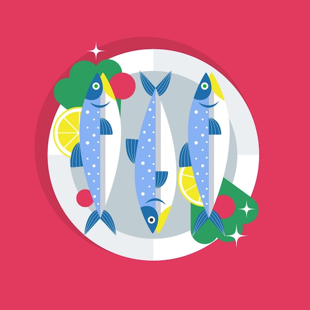 Free Vector flat design delicious sardine illustration