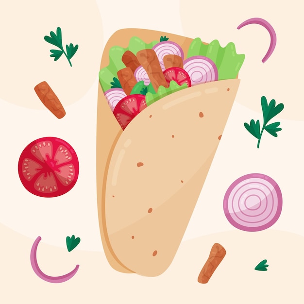 Flat design delicious shawarma illustration