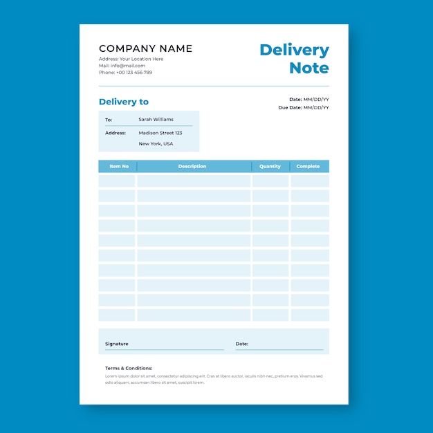 Free Vector flat design delivery note template