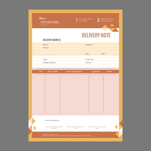 Free Vector flat design delivery note template