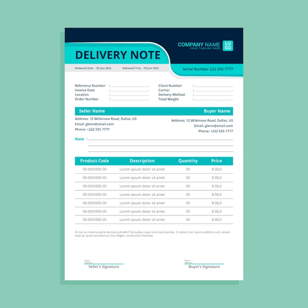 Free Vector flat design delivery note template