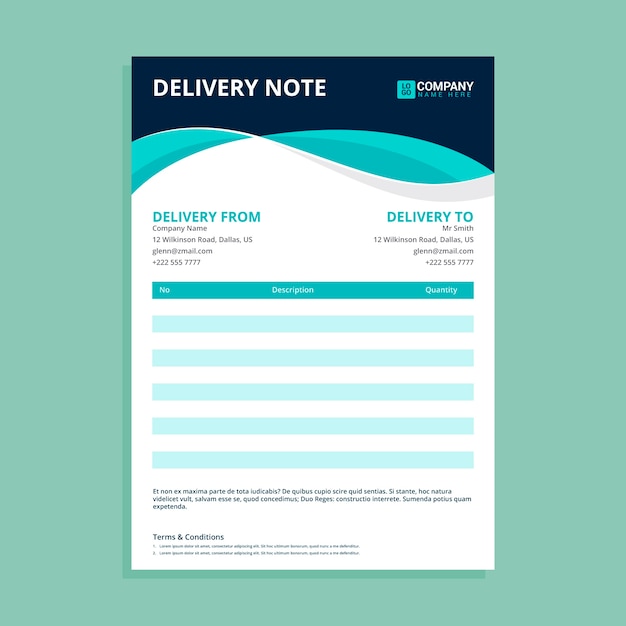 Flat design delivery note template