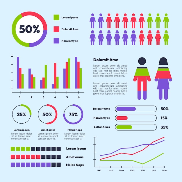 Flat design demographic chart template