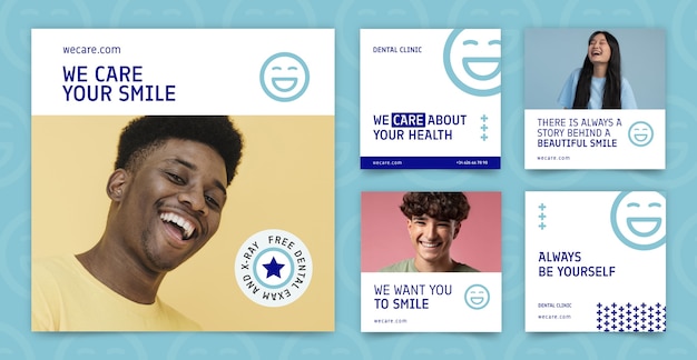 Flat design dental clinic instagram posts template