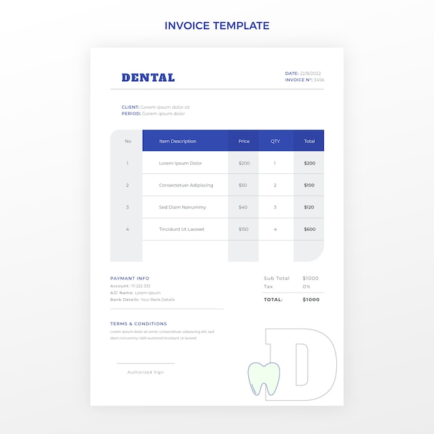 Free Vector flat design dental clinic invoice template