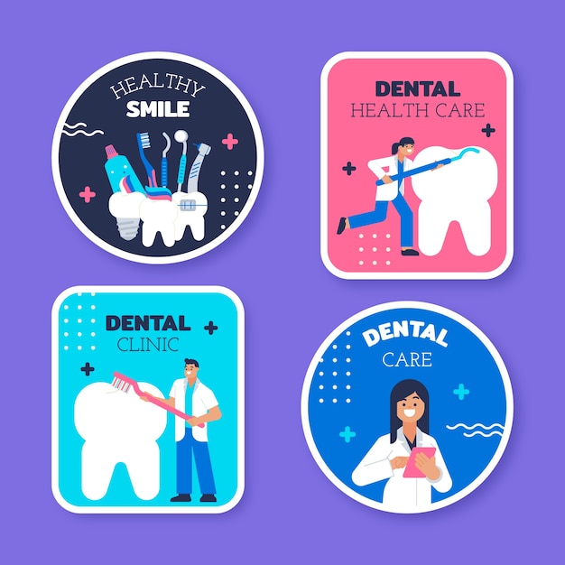 Free Vector flat design dental clinic labels template