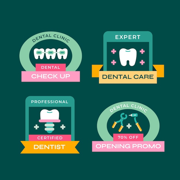 Free Vector flat design dental clinic labels template