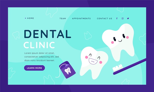 Flat design dental clinic landing page template