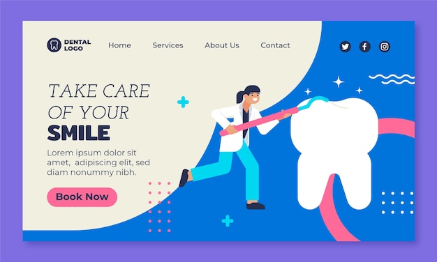 Flat design dental clinic landing page