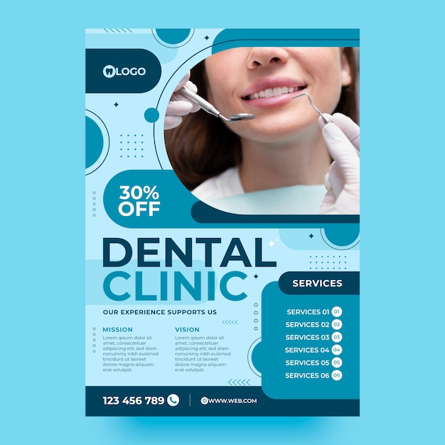 Flat design dental clinic poster template