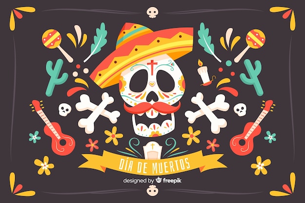 Flat design of dia de muertos background