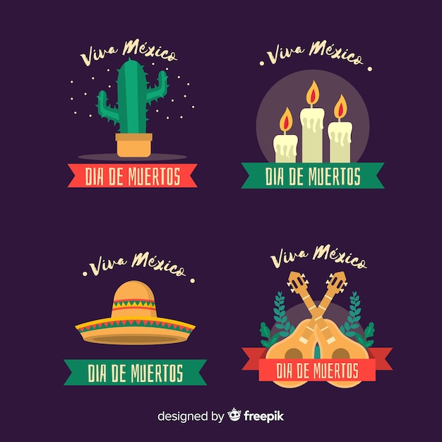 Free Vector flat design dia de muertos badge collection