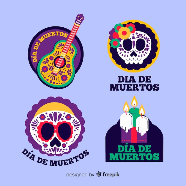 Free Vector flat design of dia de muertos badge collection