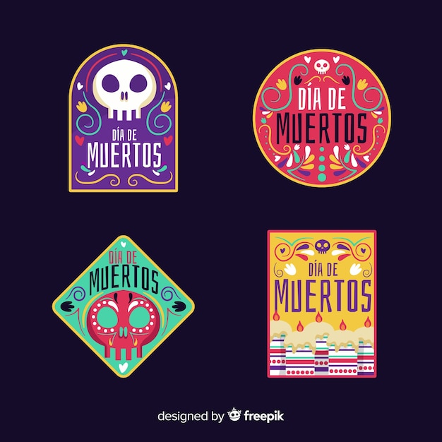 Free Vector flat design dia de muertos badge collection