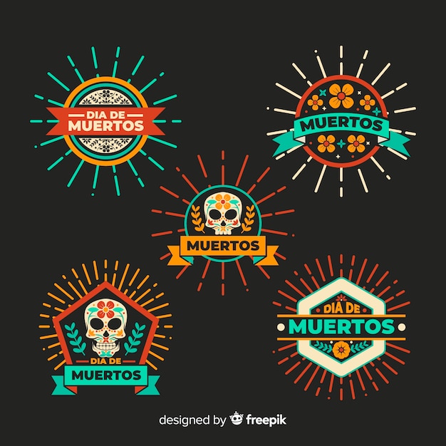 Flat design día de muertos badge collection