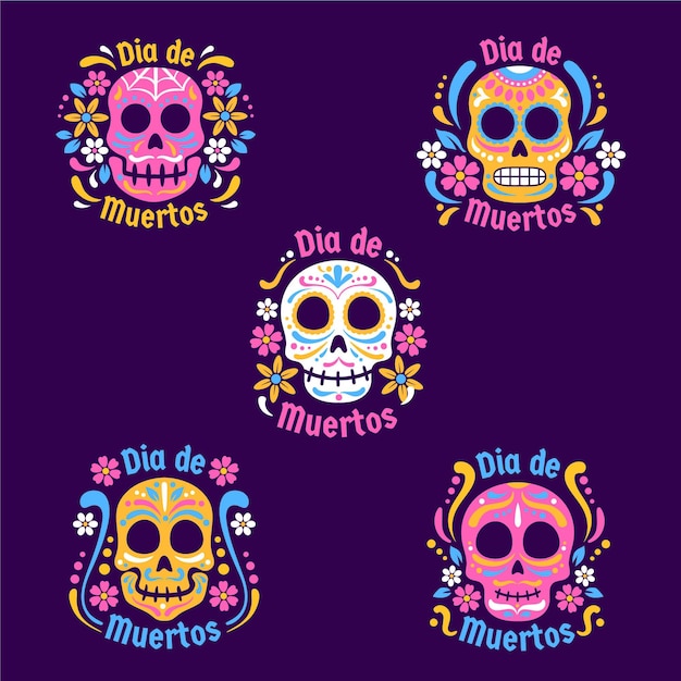 Flat design dia de muertos badge collection