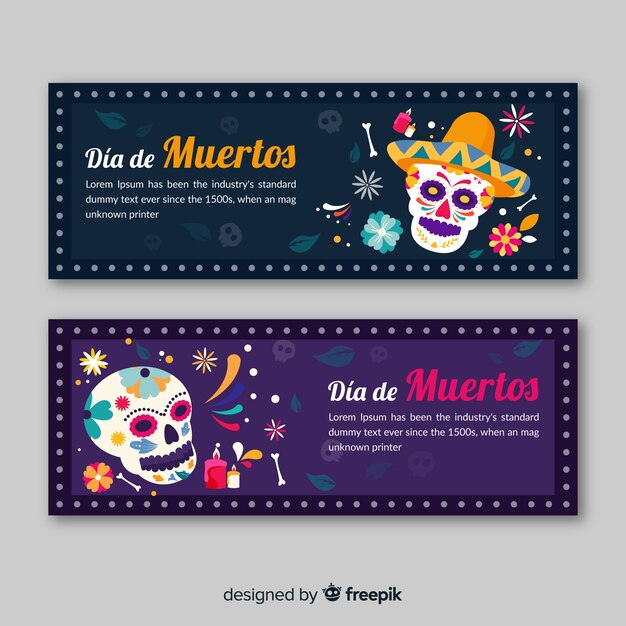 Flat design día de muertos banners