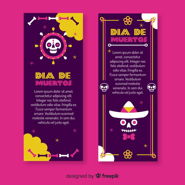 Flat design día de muertos banners