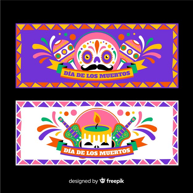 Flat design día de muertos banners