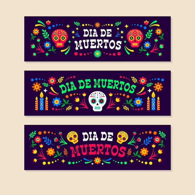 Flat design día de muertos banners