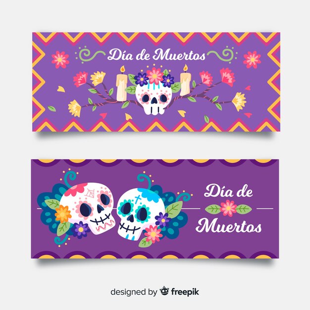 Flat design of dia de muertos banners