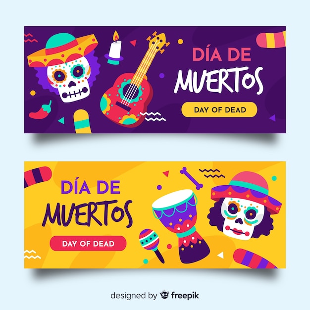 Flat design día de muertos banners