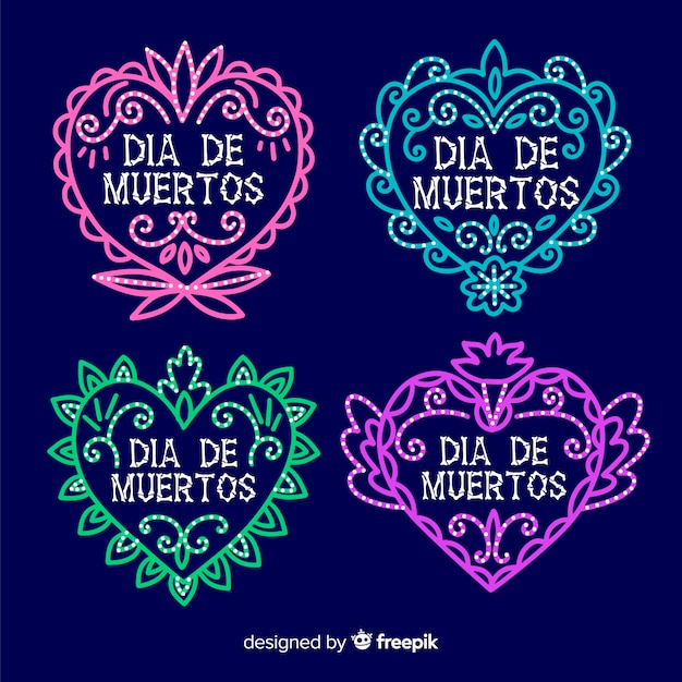 Flat design día de muertos label collection