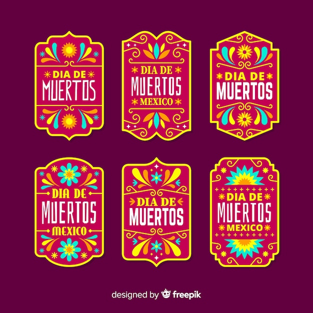 Free Vector flat design dia de muertos label collection