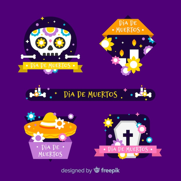 Free Vector flat design día de muertos label collection