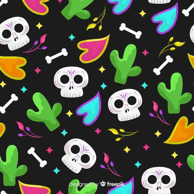 Flat design día de muertos pattern