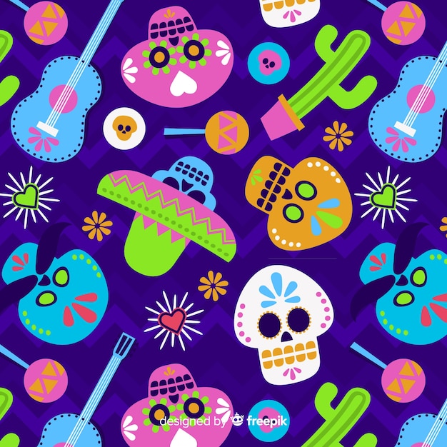 Flat design of dia de muertos pattern