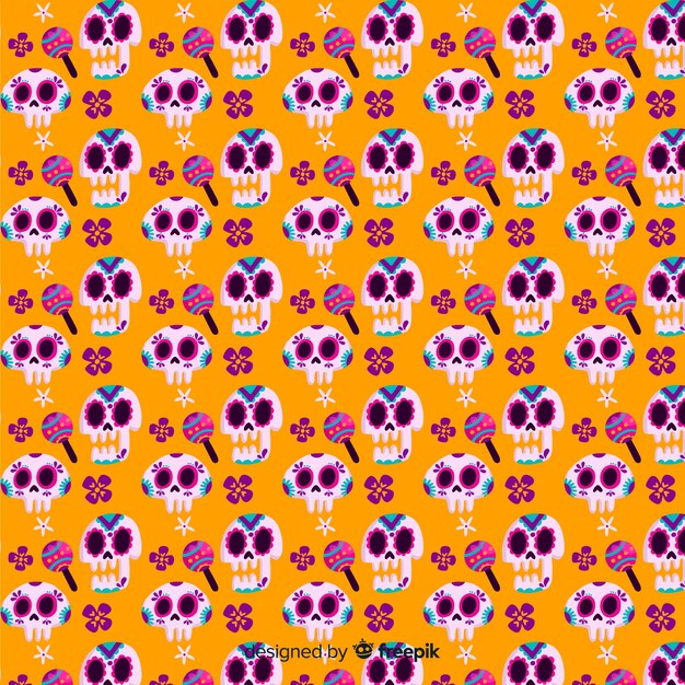 Flat design día de muertos pattern