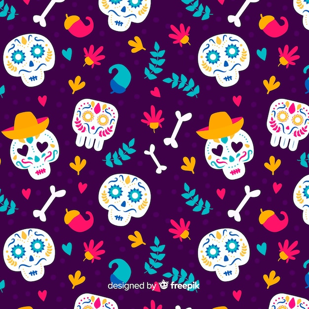 Flat design día de muertos pattern