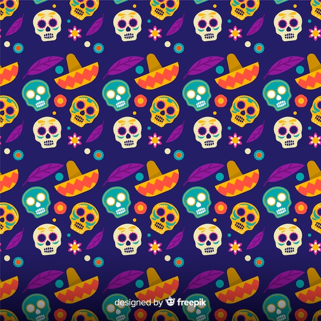 Flat design día de muertos pattern