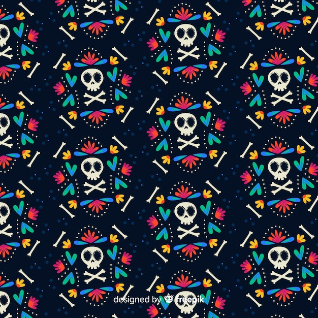 Flat design día de muertos pattern