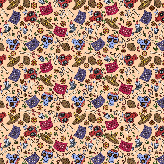 Flat design día de muertos pattern