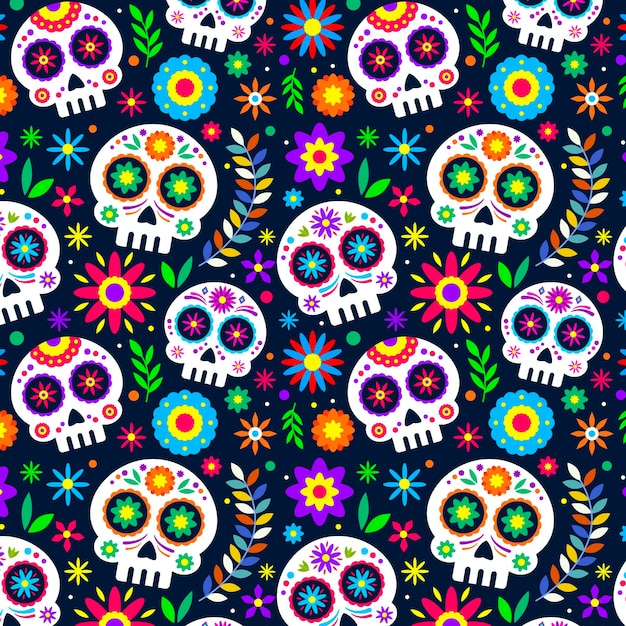 Flat design día de muertos pattern