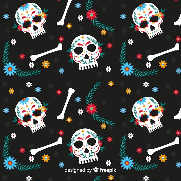 Flat design of dia de muertos pettern