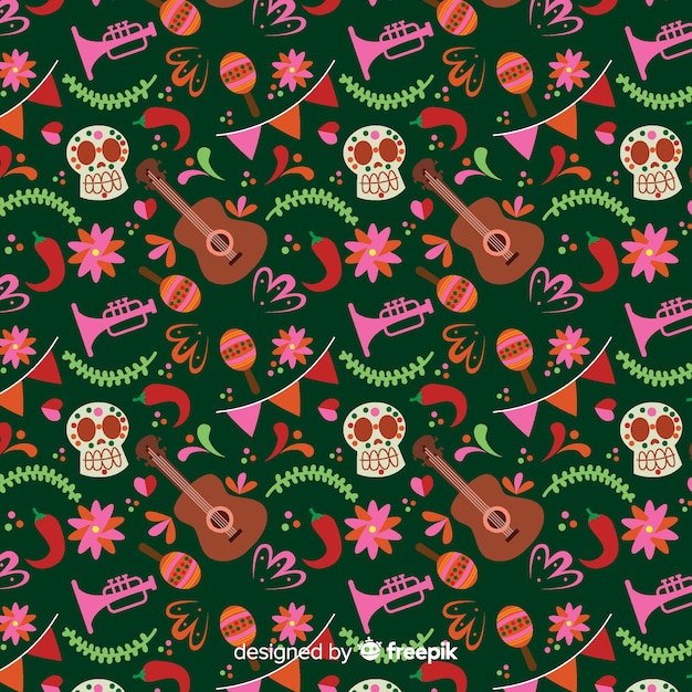 Flat design dia de muertos seamless pattern