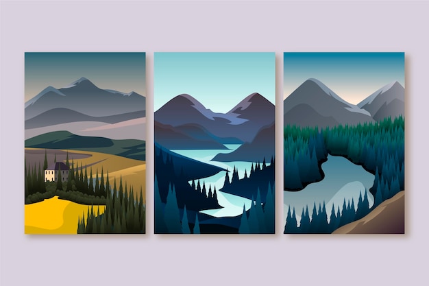 Free Vector flat design different landscape illustration collection