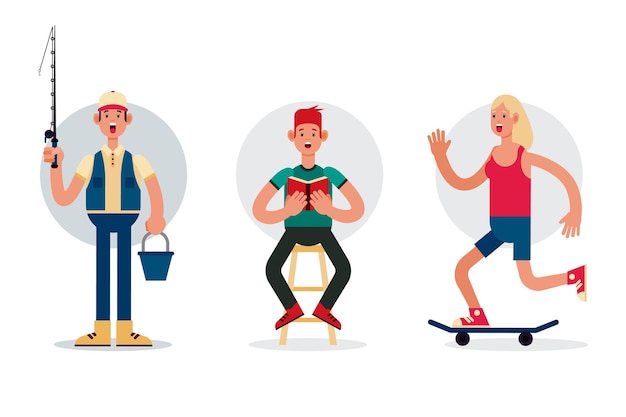 Flat design different people with hobbies