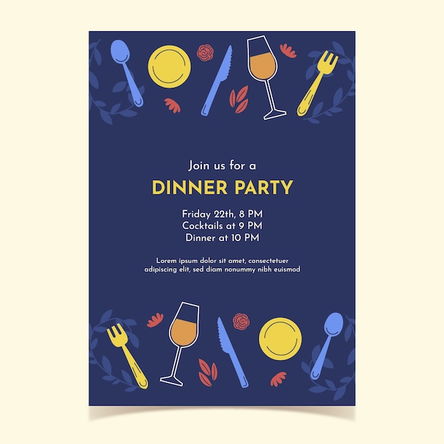 Free Vector flat design of dinner invitation template