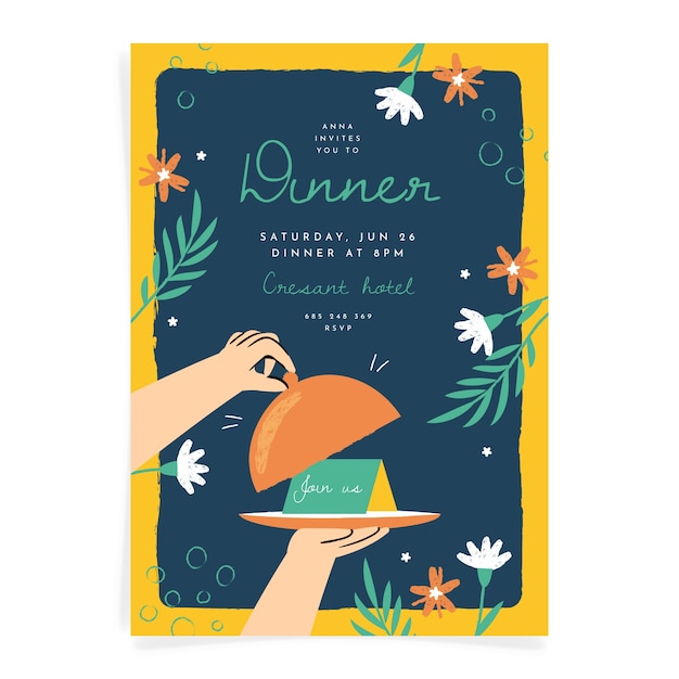 Free Vector flat design of dinner invitation template