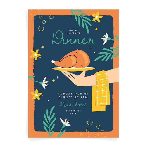 Free Vector flat design of dinner invitation template