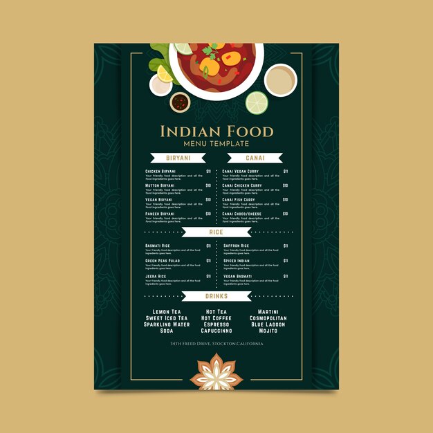 Flat design dinner menu template