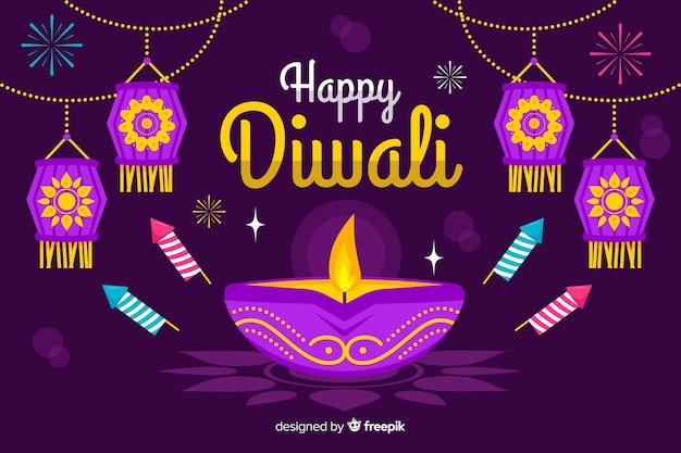 Flat design diwali background with candle